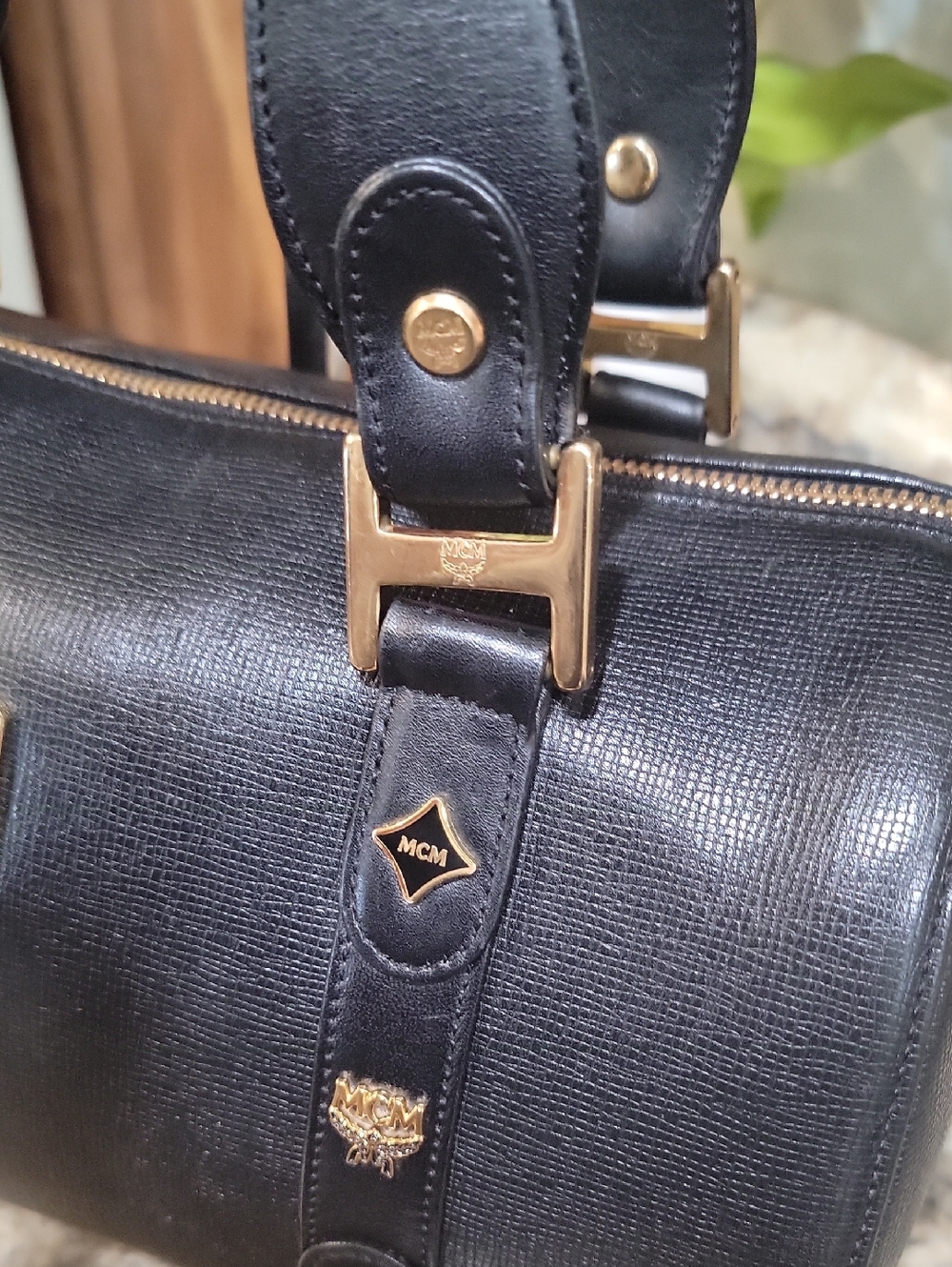 🌵MCM München Large BOSTON Shoulder Bag/Shoulder Bag - Black Textured Leather - Picture 4 of 14